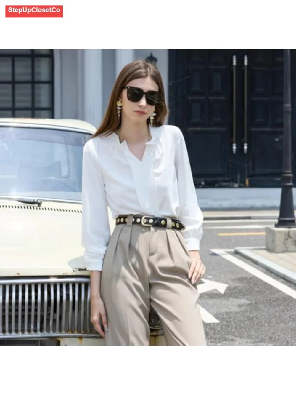 Women's PU Leather Belt with Gold Buckle, Casual Waist Accessory for Jeans &